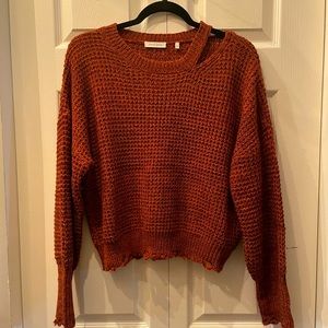 Rebecca Taylor distressed contemporary sweater, brown with warm orange tones.